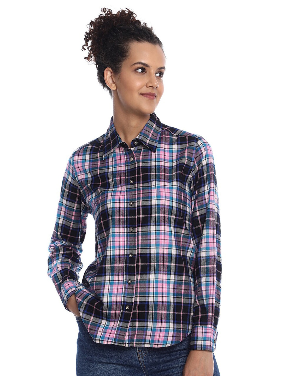 

Gazillion Comfort Tartan Twill Checked Spread Collar Casual Shirt, Pink