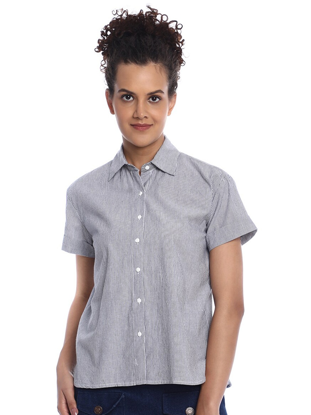 

Gazillion Vertical Striped Comfort Boxy Pure Cotton Loose Shirt, Black
