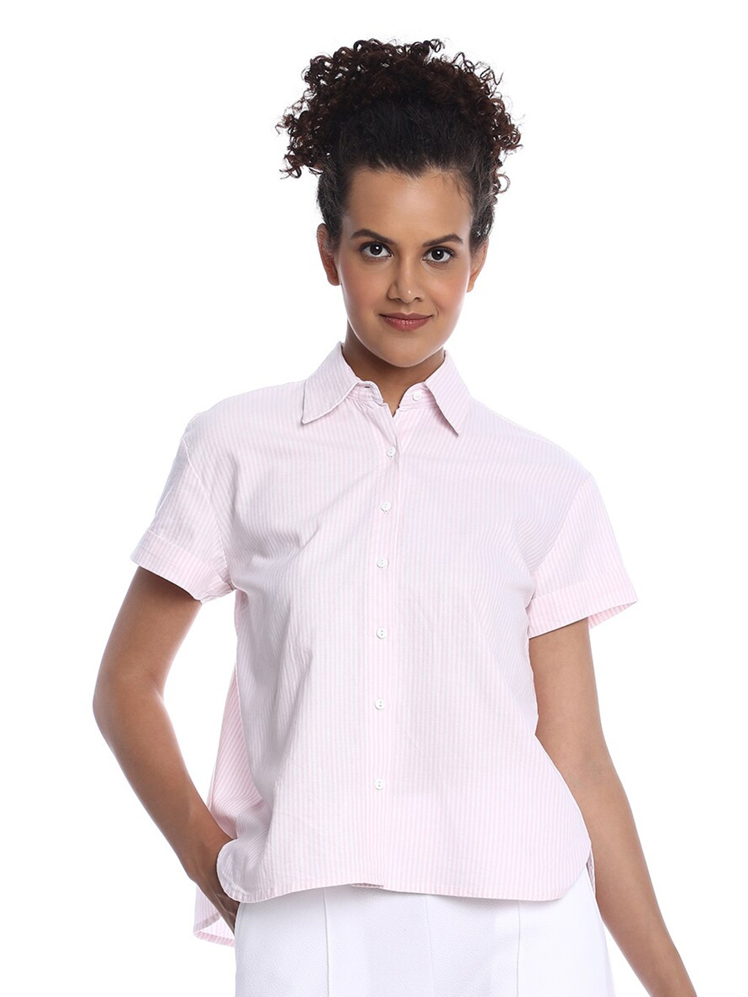 

Gazillion Vertical Striped Comfort Boxy Oxford Pure Cotton Shirt, Pink