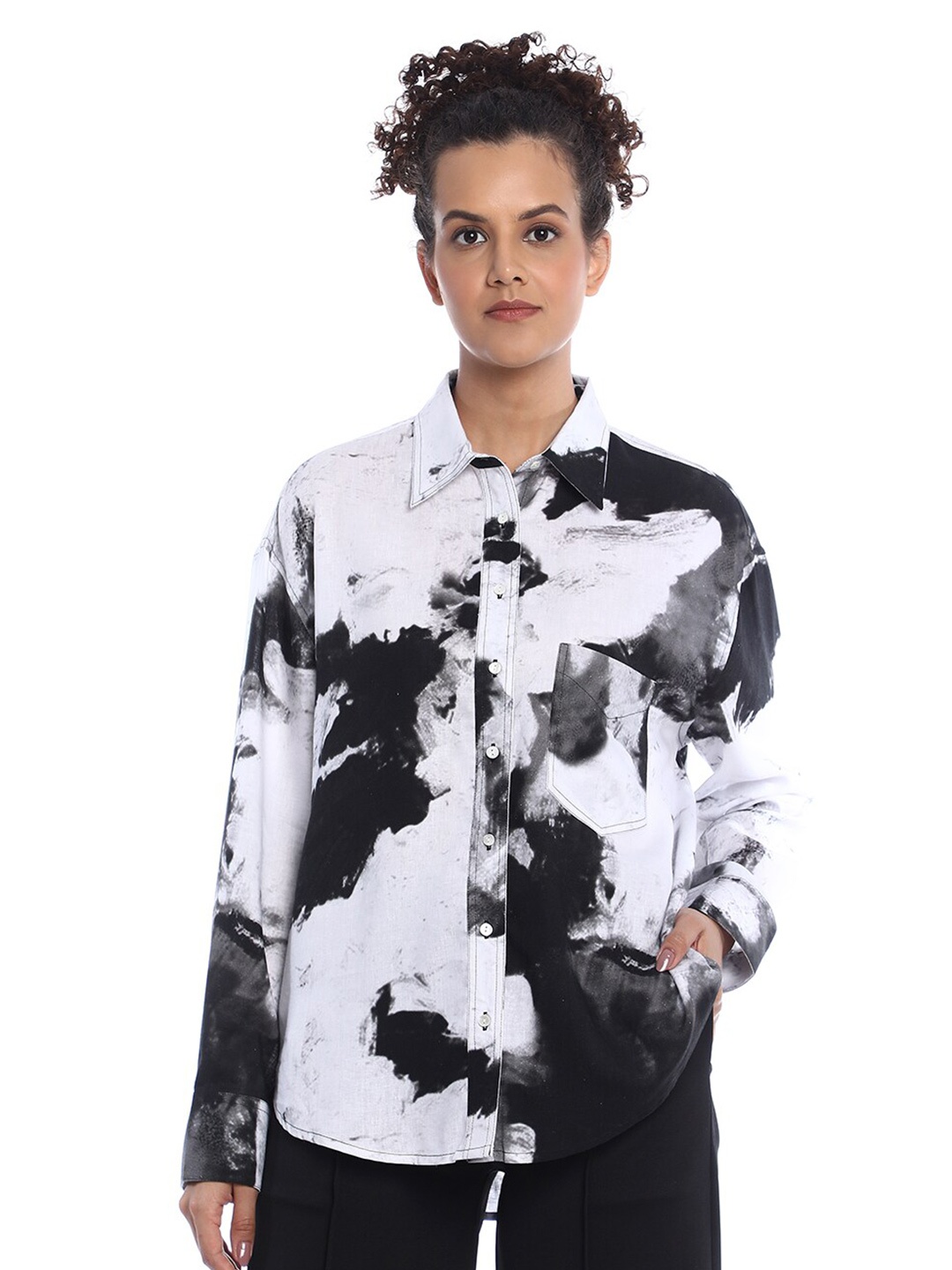 

Gazillion Abstract Printed Contemporary Oversized Casual Shirt, Black