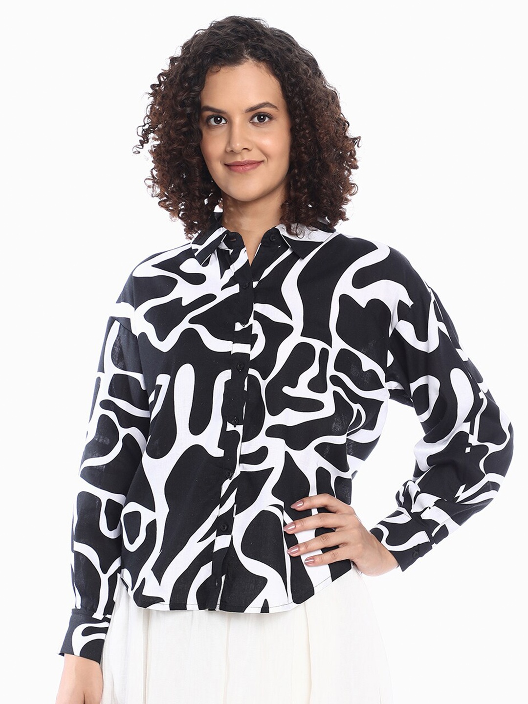 

Gazillion Contemporary Abstract Printed Casual Shirt, Black