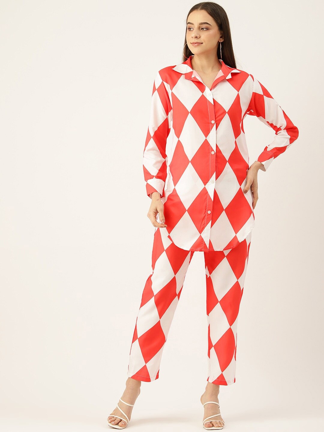 

Sleek Italia Printed Tunic With Trousers Co-Ords, Red