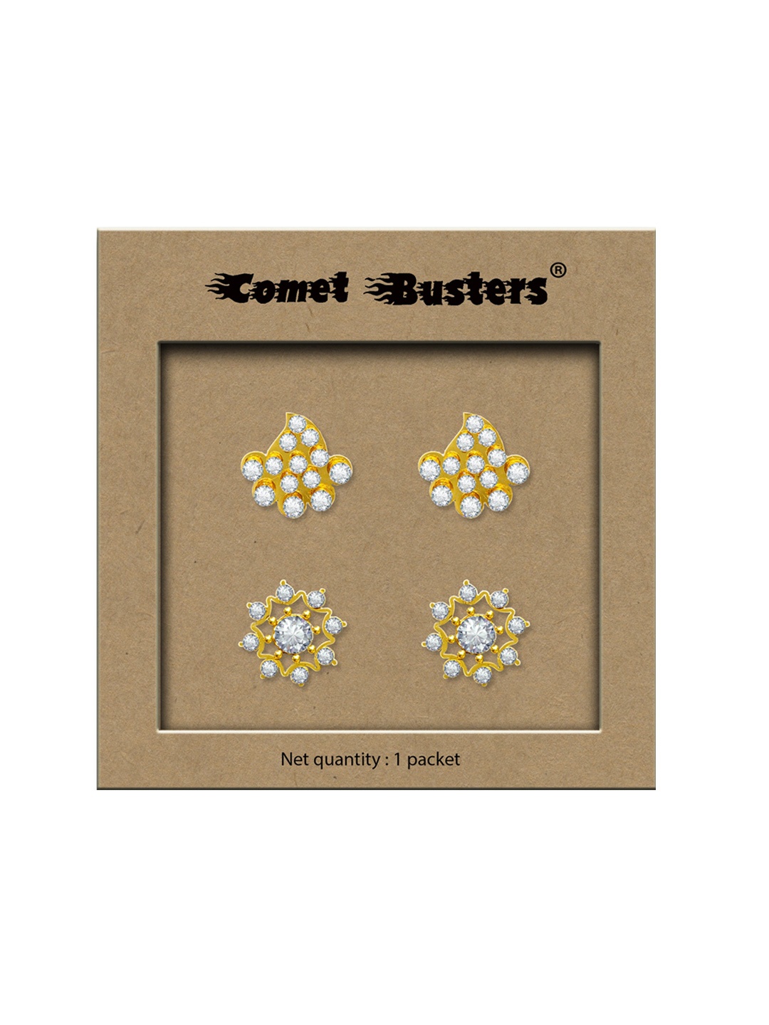 

Comet Busters Set Of 2 Floral Non Piercing Ear Stickers, Gold