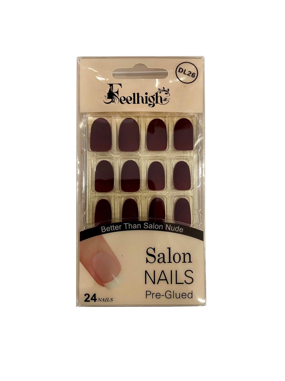 

FEELHIGH 24Pcs Pre Glued Press On Artificial Nails - DL26, Maroon