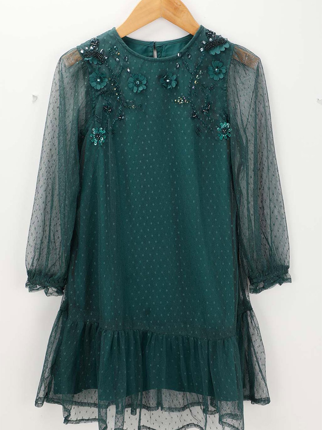 

Cot'N Soft Girls Embellished Long Sleeve Net A-Line Midi Dress, Green