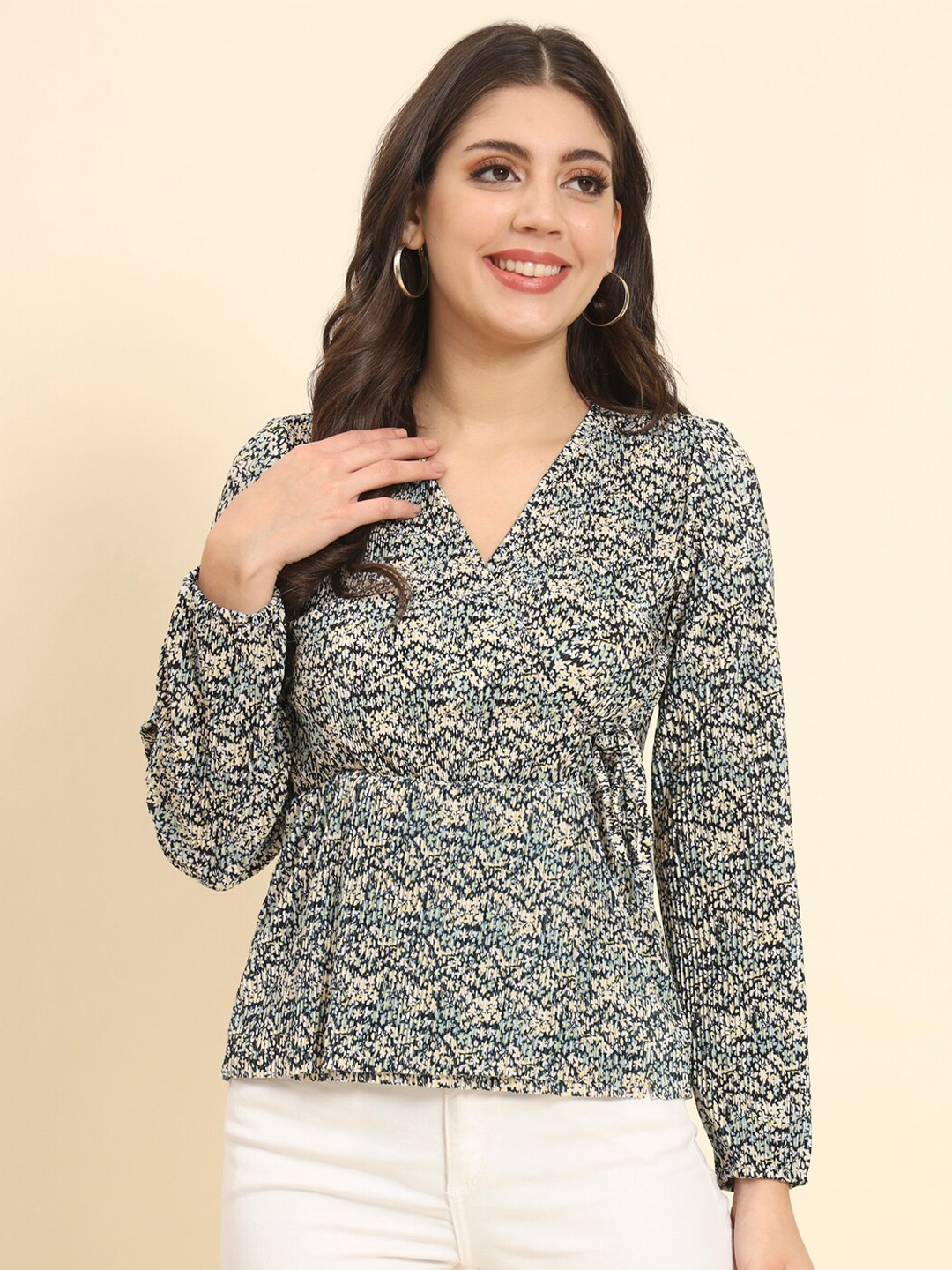 

HERE&NOW Yellow Floral Printed A-Line Top