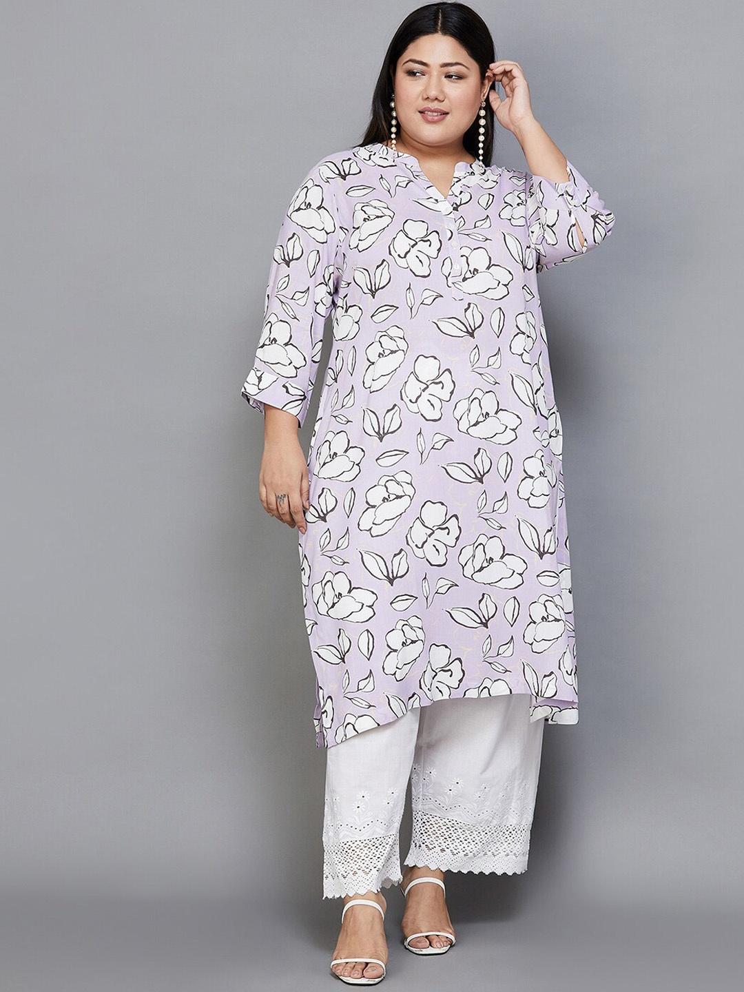 

Moiree by Lifestyle Plus Size Floral Printed Kurta, Lavender