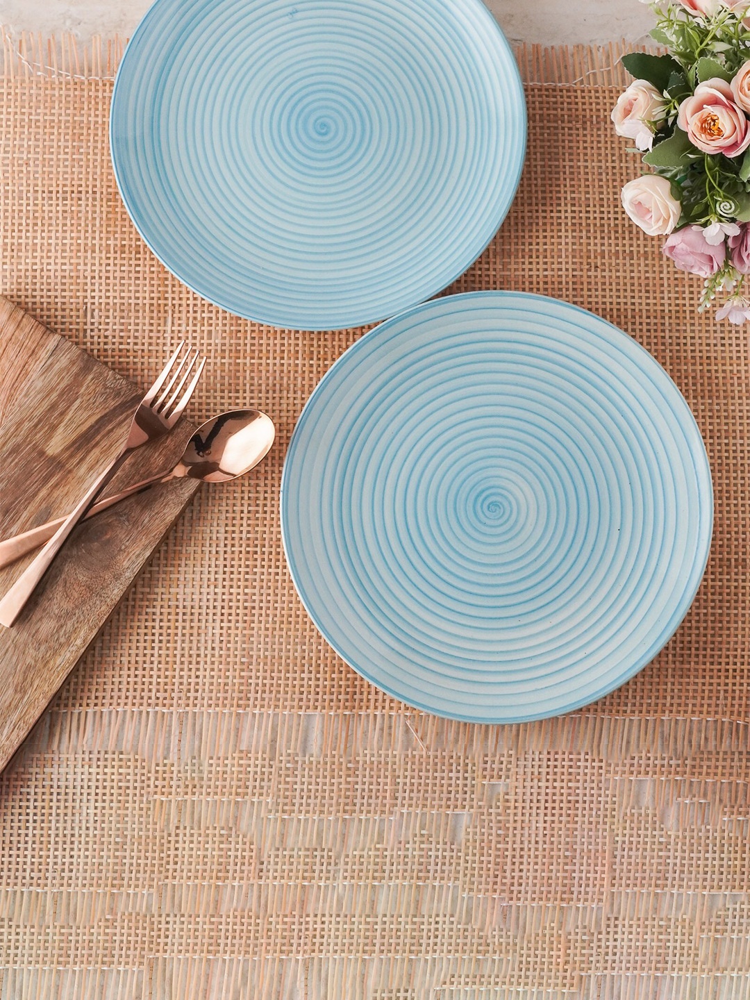 

The Decor Mart Blue 2 Pieces Textured Ceramic Matte Plates