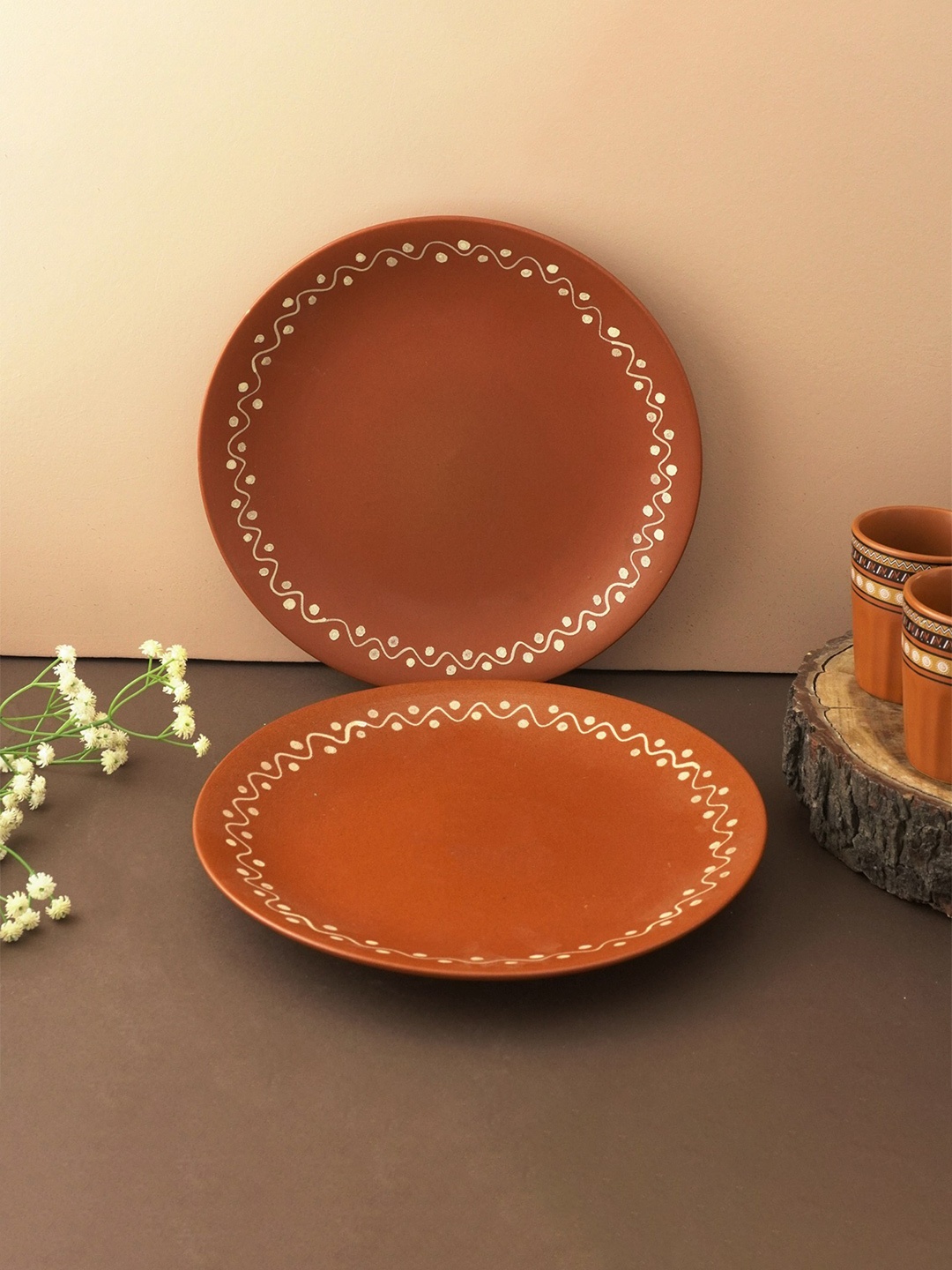 

The Decor Mart Brown & White 2 Pieces Printed Ceramic Matte Plates