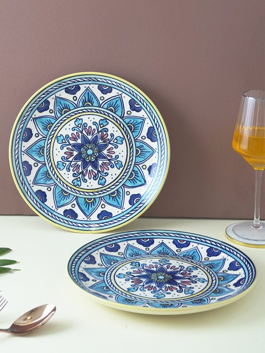 

The Decor Mart Blue & White 2 Pieces Printed Ceramic Matte Plates