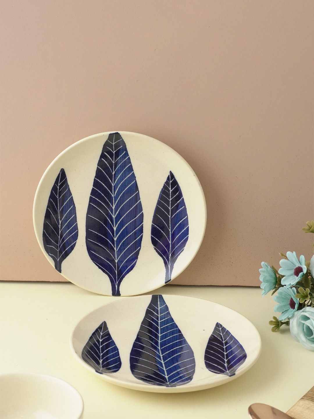 

The Decor Mart Blue & Beige 2 Pieces Printed Ceramic Matte Plates