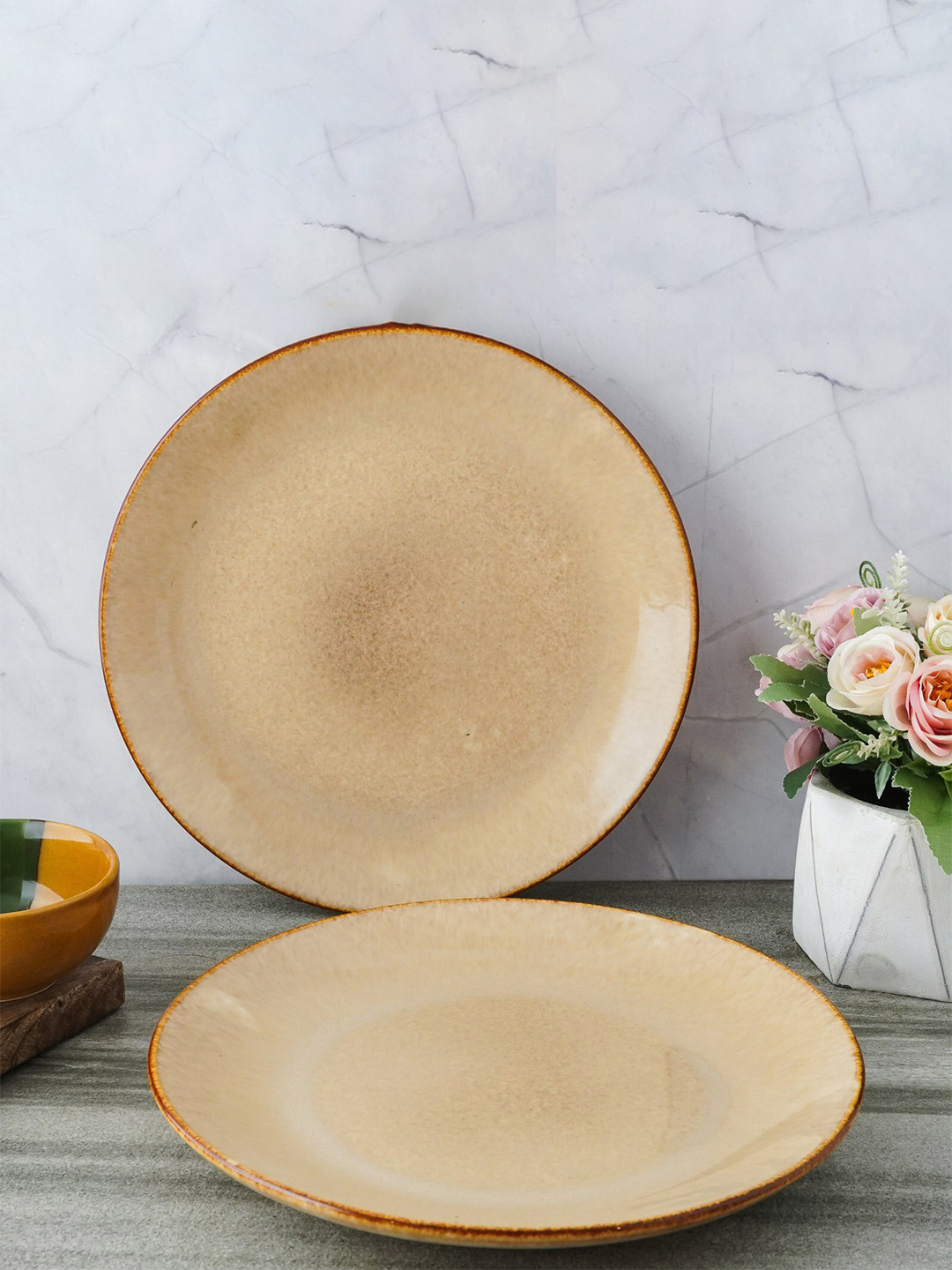 

The Decor Mart Beige 2 Pieces Dishwasher Safe Ceramic Matte Plates