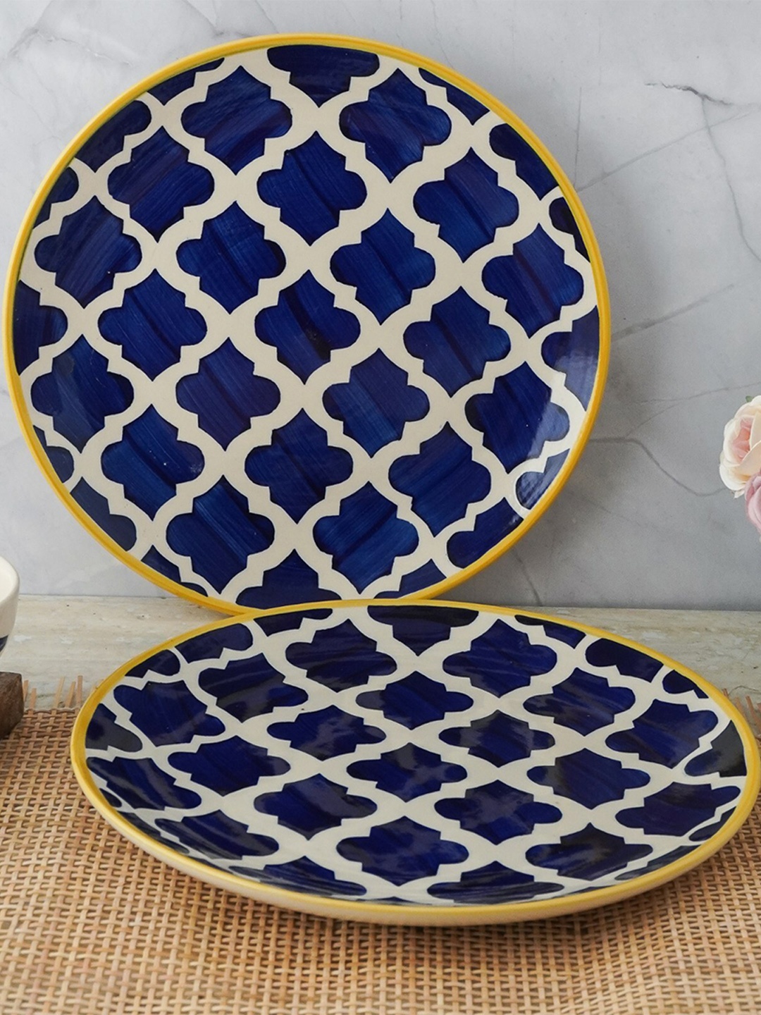

The Decor Mart Navy Blue & White 2 Pieces Printed Ceramic Matte Plates