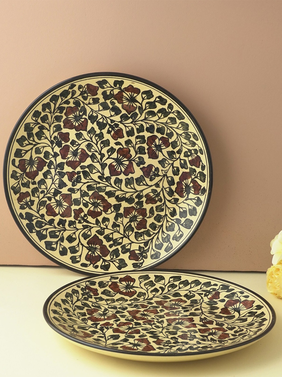 

The Decor Mart Cream & Black 2 Pieces Printed Ceramic Matte Plates