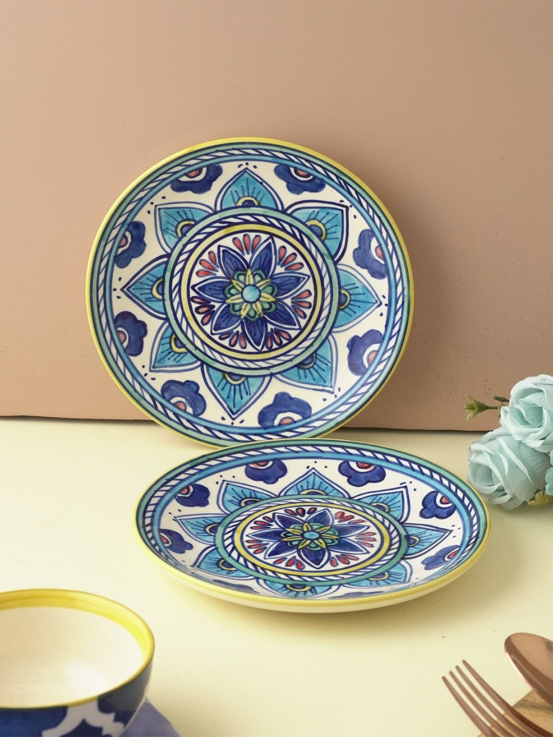 

The Decor Mart Blue &White 2Pcs Textured Ceramic Matte Plates