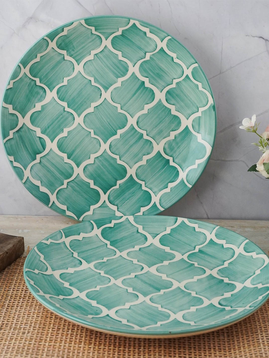 

The Decor Mart Green & White 2 Pieces Printed Ceramic Matte Plates