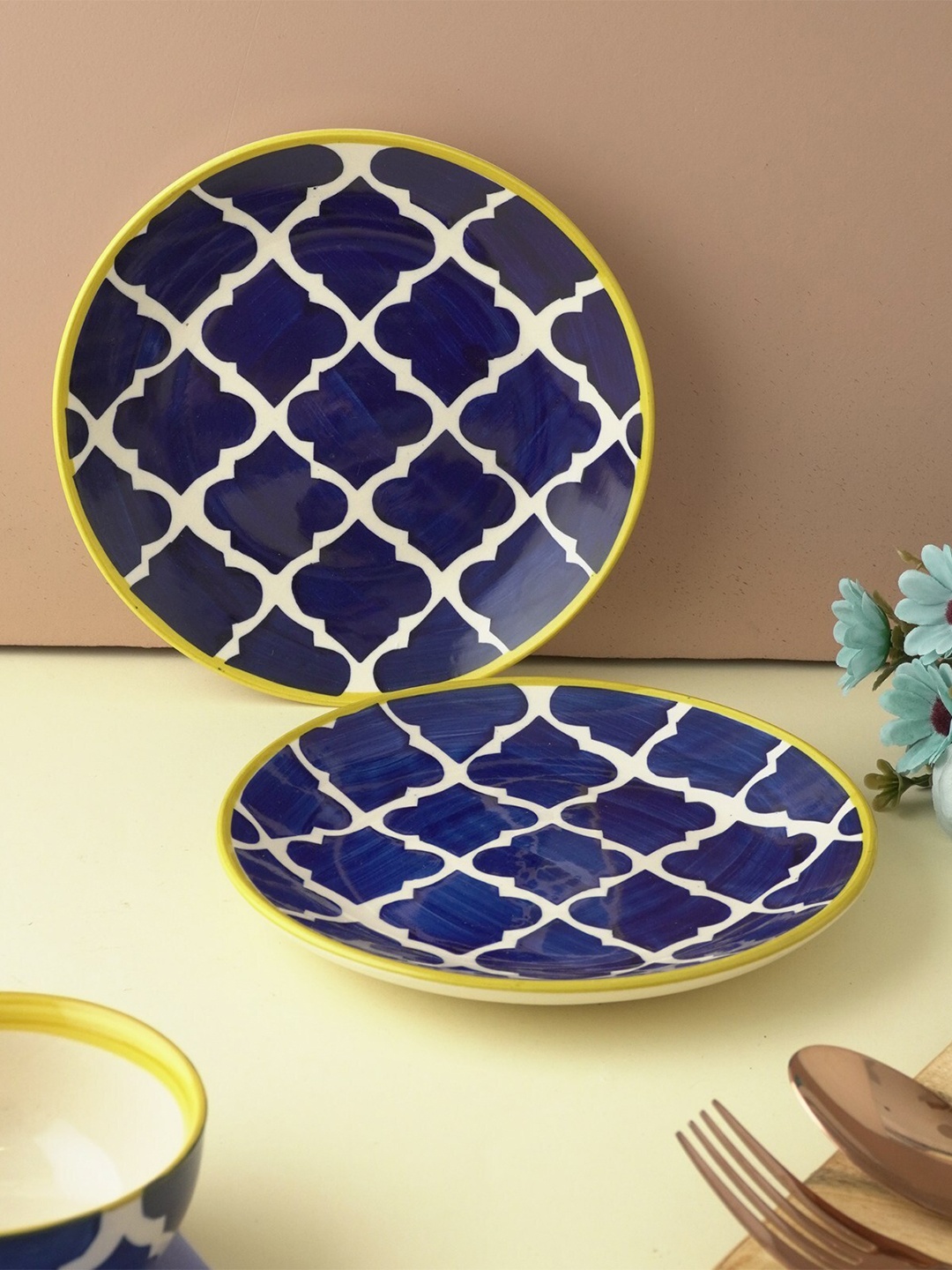 

The Decor Mart Navy Blue & White 2 Pieces Textured Ceramic Matte Plates