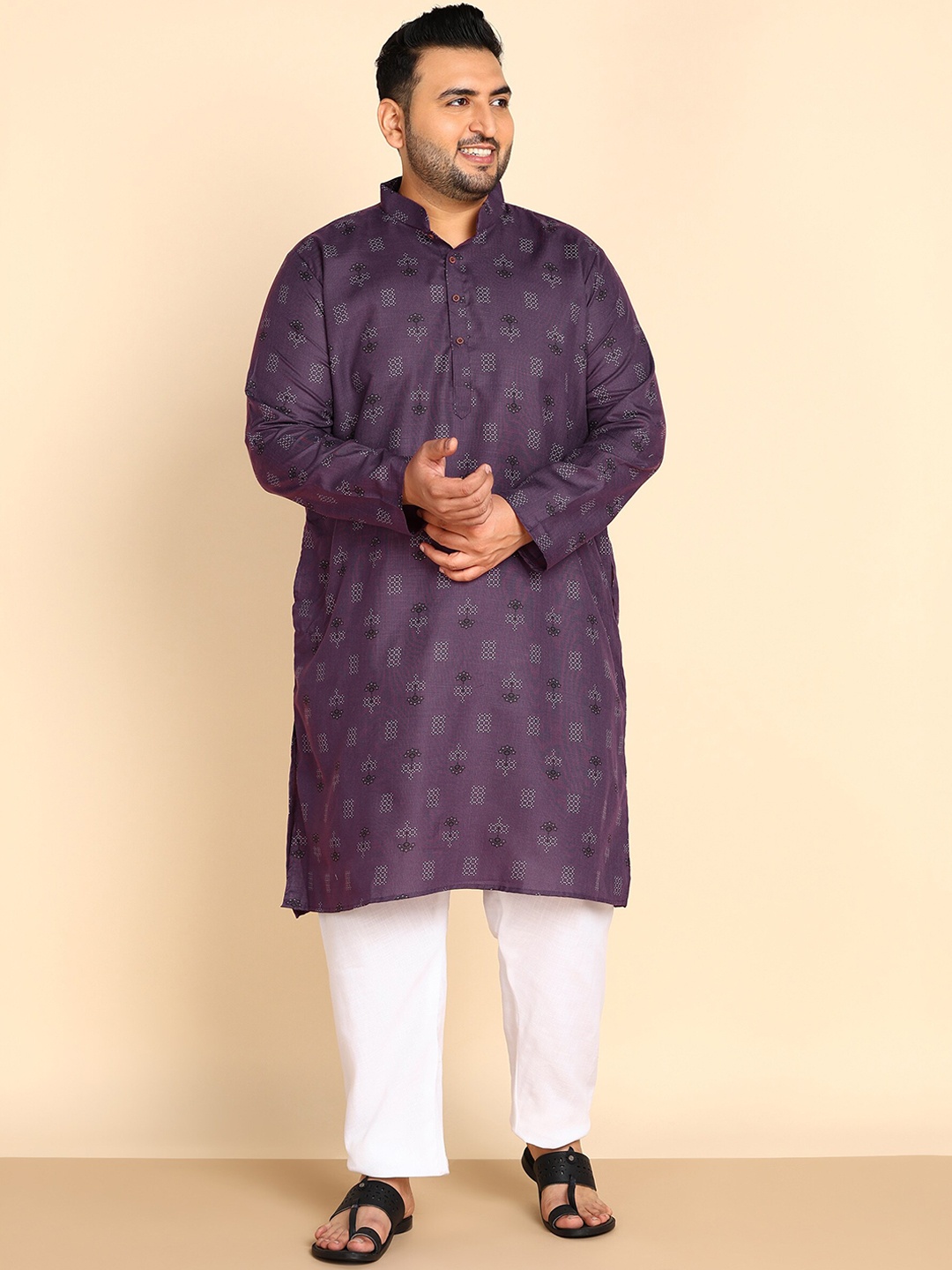 

Sztori Plus Size Geometric Printed Kurta with Trousers, Purple