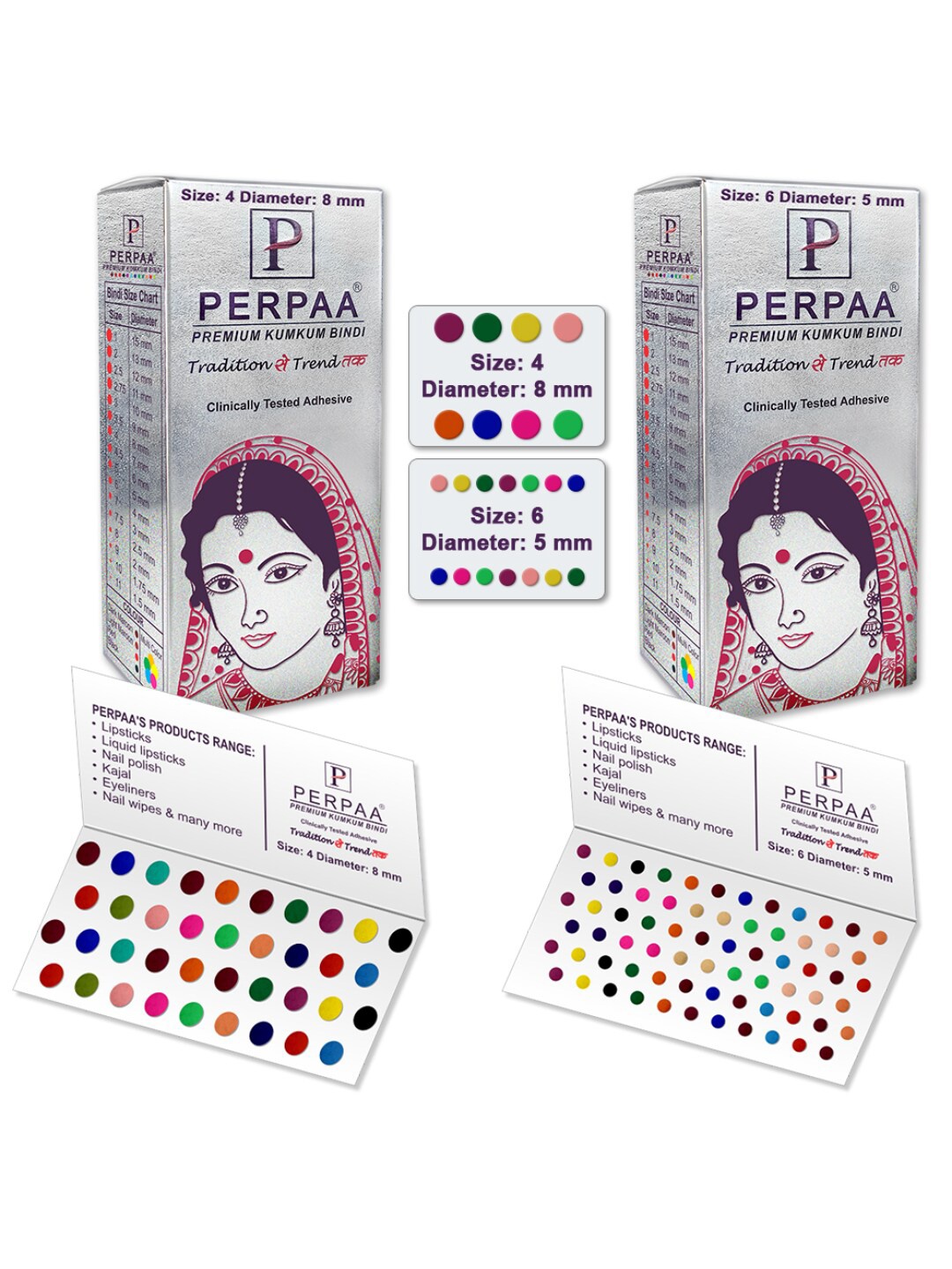 

PERPAA Set Of 2 Premium Velvet Multicolor Kumkum Bindi - 15 Flaps Each - 04-06, Red