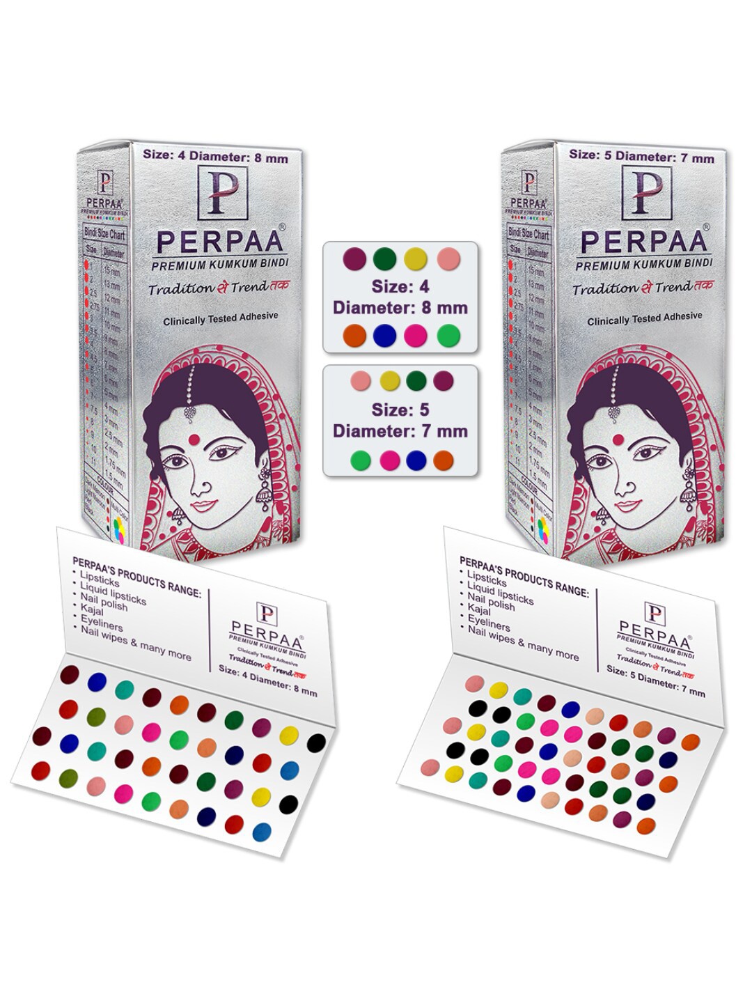 

PERPAA Set Of 2 Premium Velvet Multicolor Kumkum Bindi - 15 Flaps Each - 04-05, Red