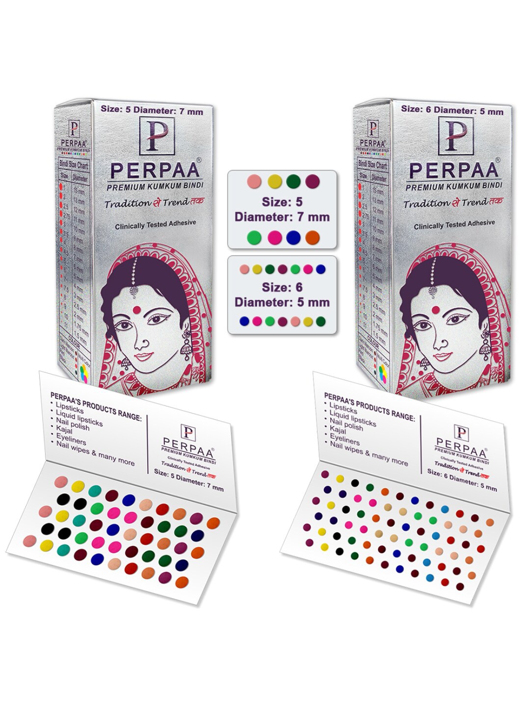

PERPAA Set Of 2 Premium Velvet Multicolor Kumkum Bindi - 15 Flaps Each - 05-06, Red