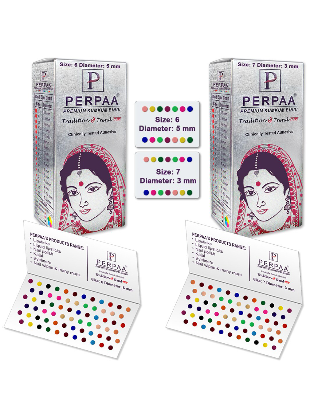 

PERPAA Set Of 2 Premium Velvet Multicolor Kumkum Bindi - 15 Flaps Each - 06-07, Red