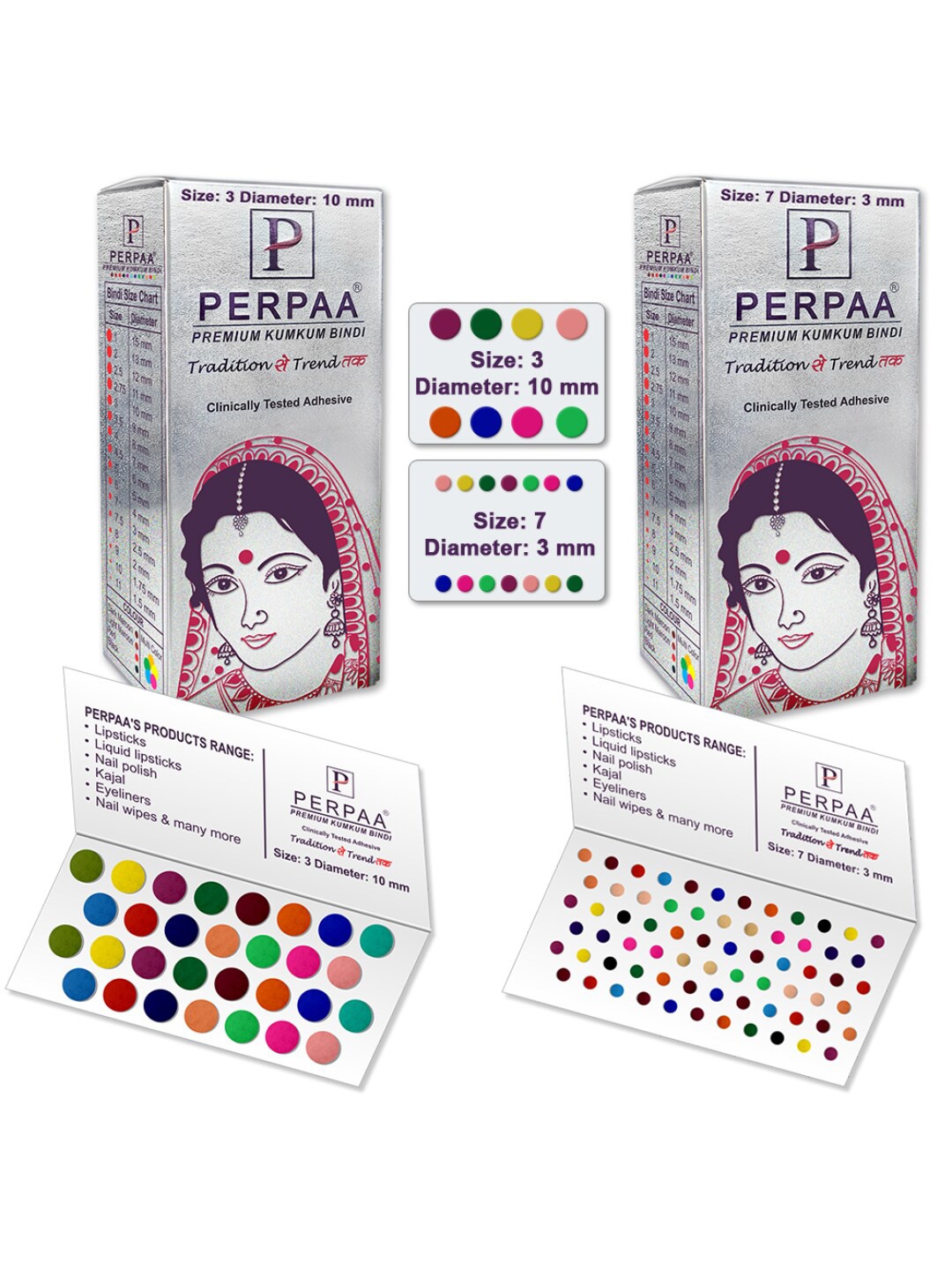 

PERPAA Set Of 2 Premium Velvet Multicolor Kumkum Bindi - 15 Flaps Each - 03-07, Red