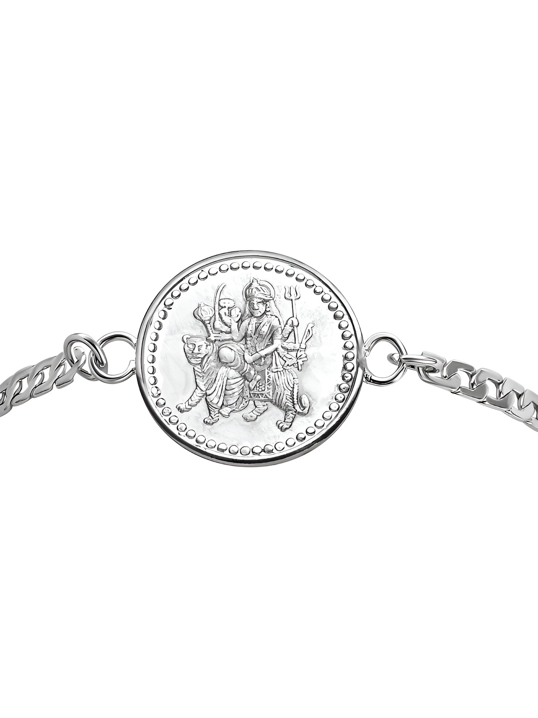 

Pray Everyday Unisex Silver-Plated Stainless Steel Durga Mata Wraparound Bracelet