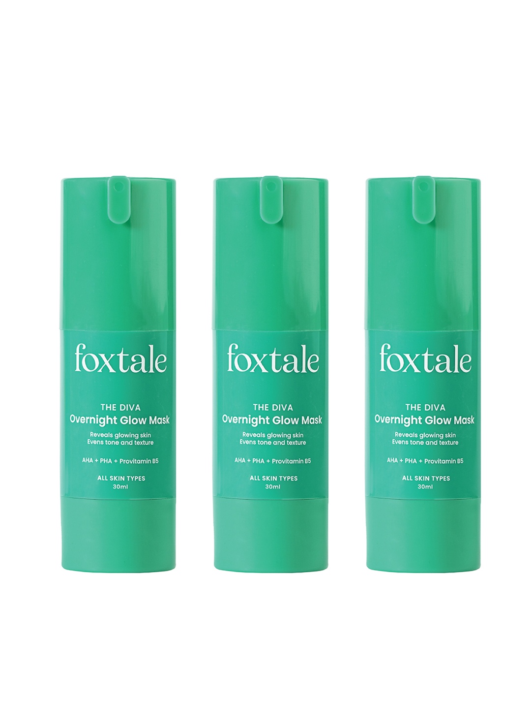 

FoxTale Set of 3 The Diva Overnight Glow Face Mask with AHA & PHA - 30 ml Each, Green