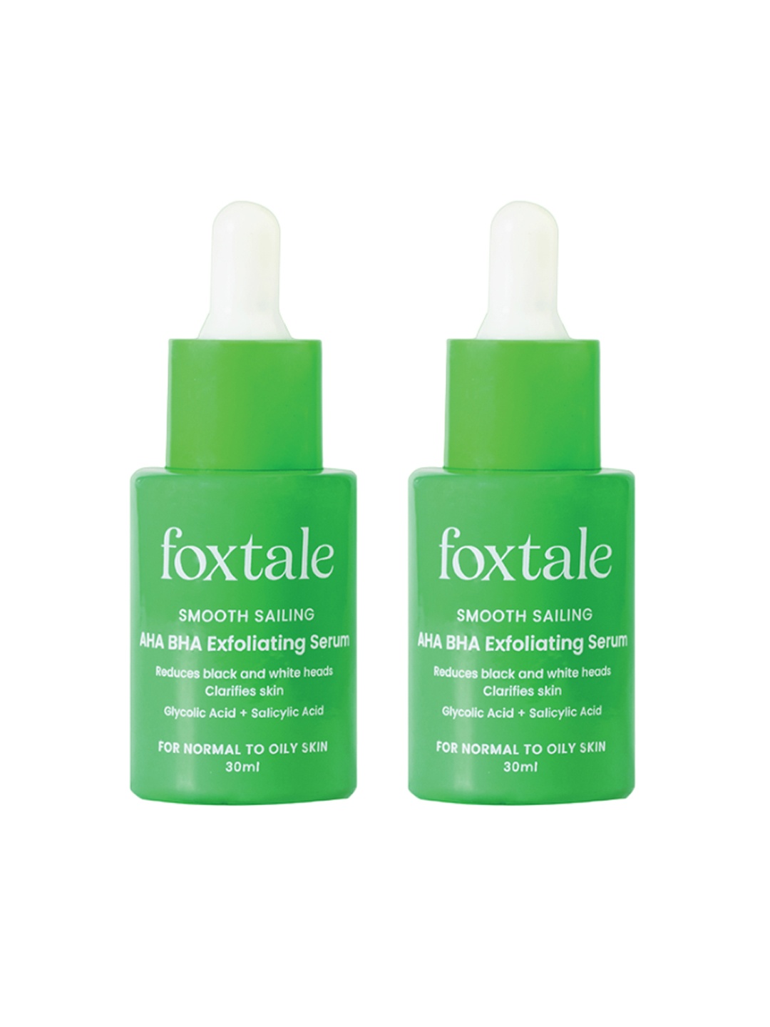 

FoxTale Set of 2 Smooth Sailing AHA BHA Exfoliating Serum For Acne Blackheads - 30ml Each, Green