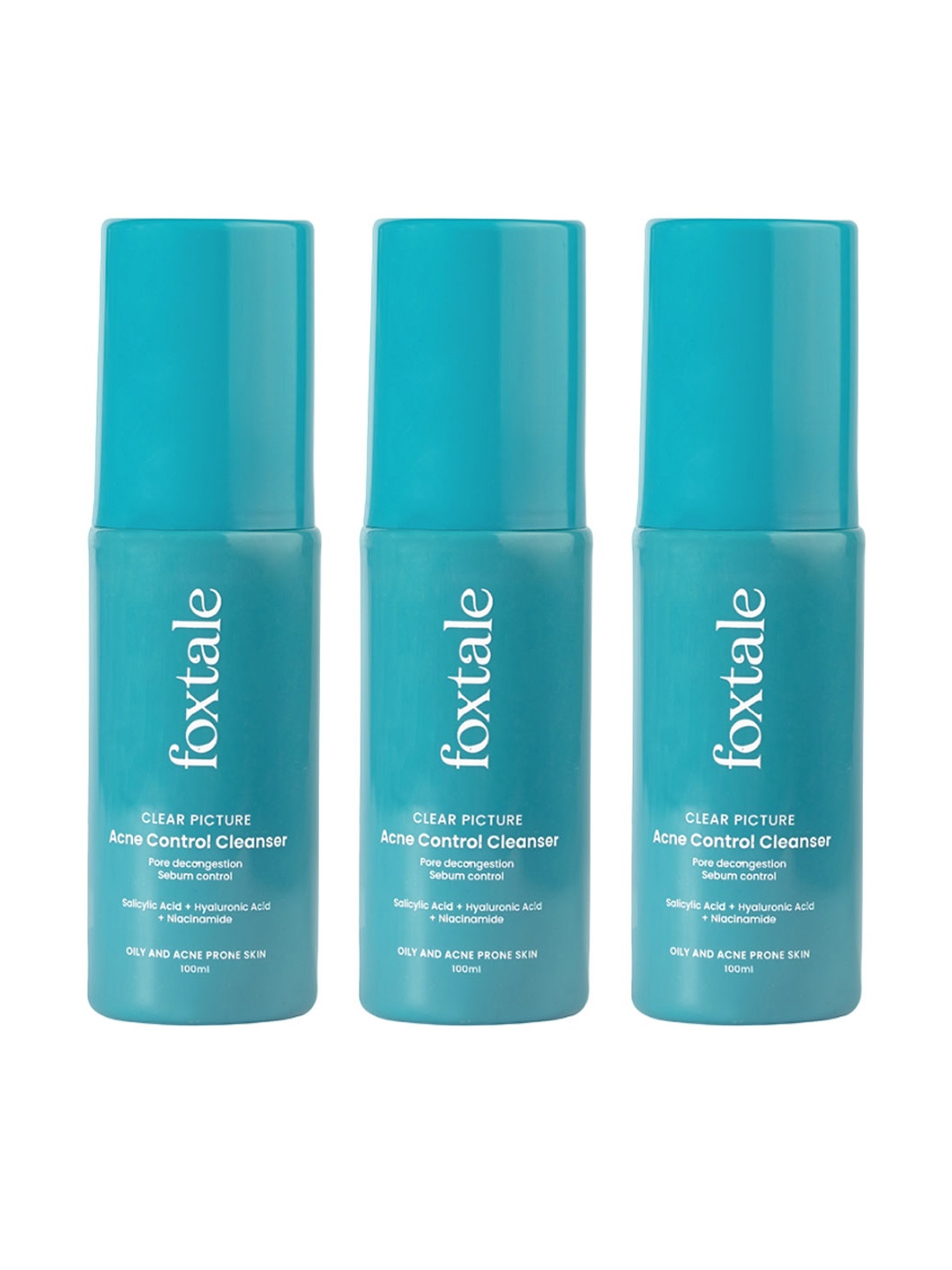 

FoxTale Set of 3 Clear Picture Acne Control Face Cleanser for Oily Skin - 100ml Each, Blue