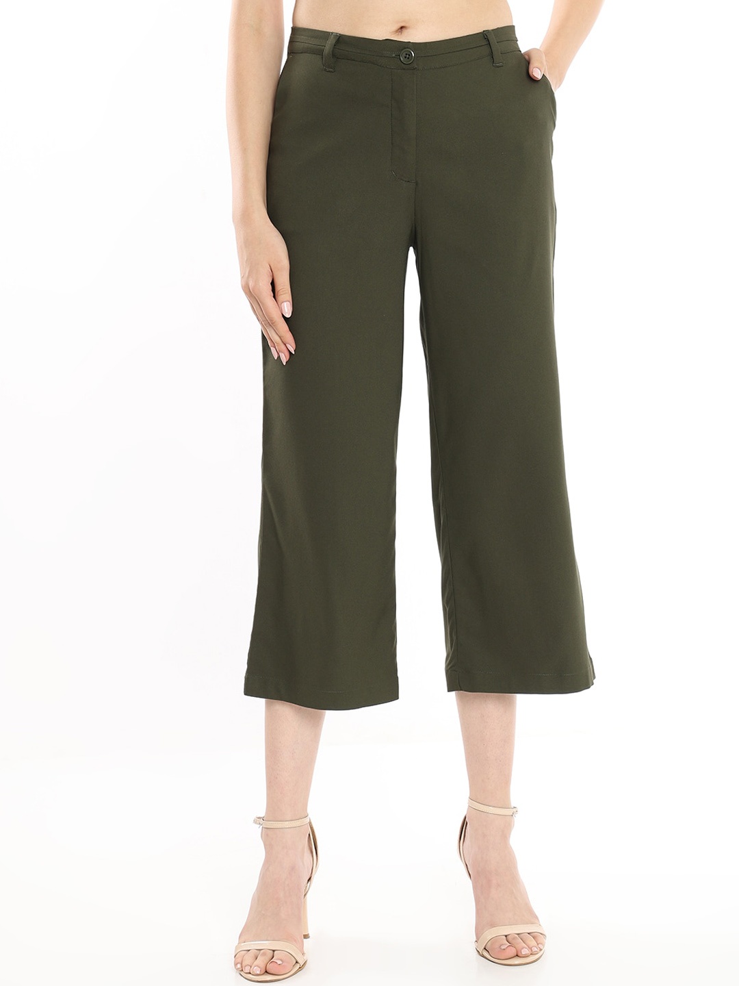 

Gazillion Women Tailored Straight Fit Culottes Trousers, Olive