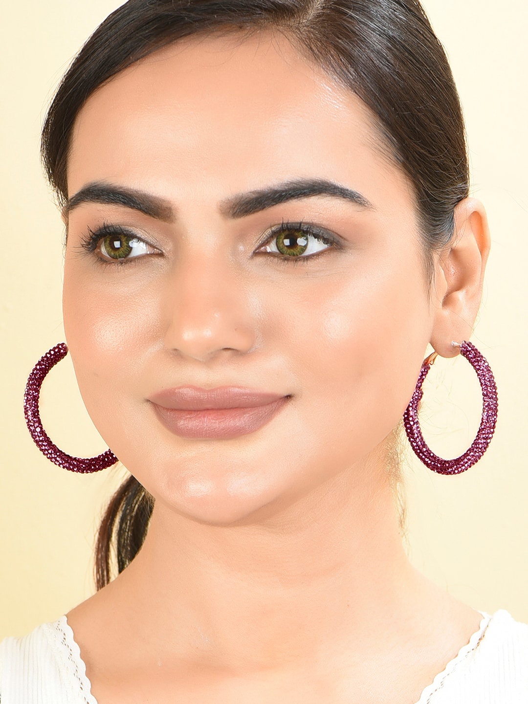 

ToniQ Gold Plated Hoop Earrings, Maroon