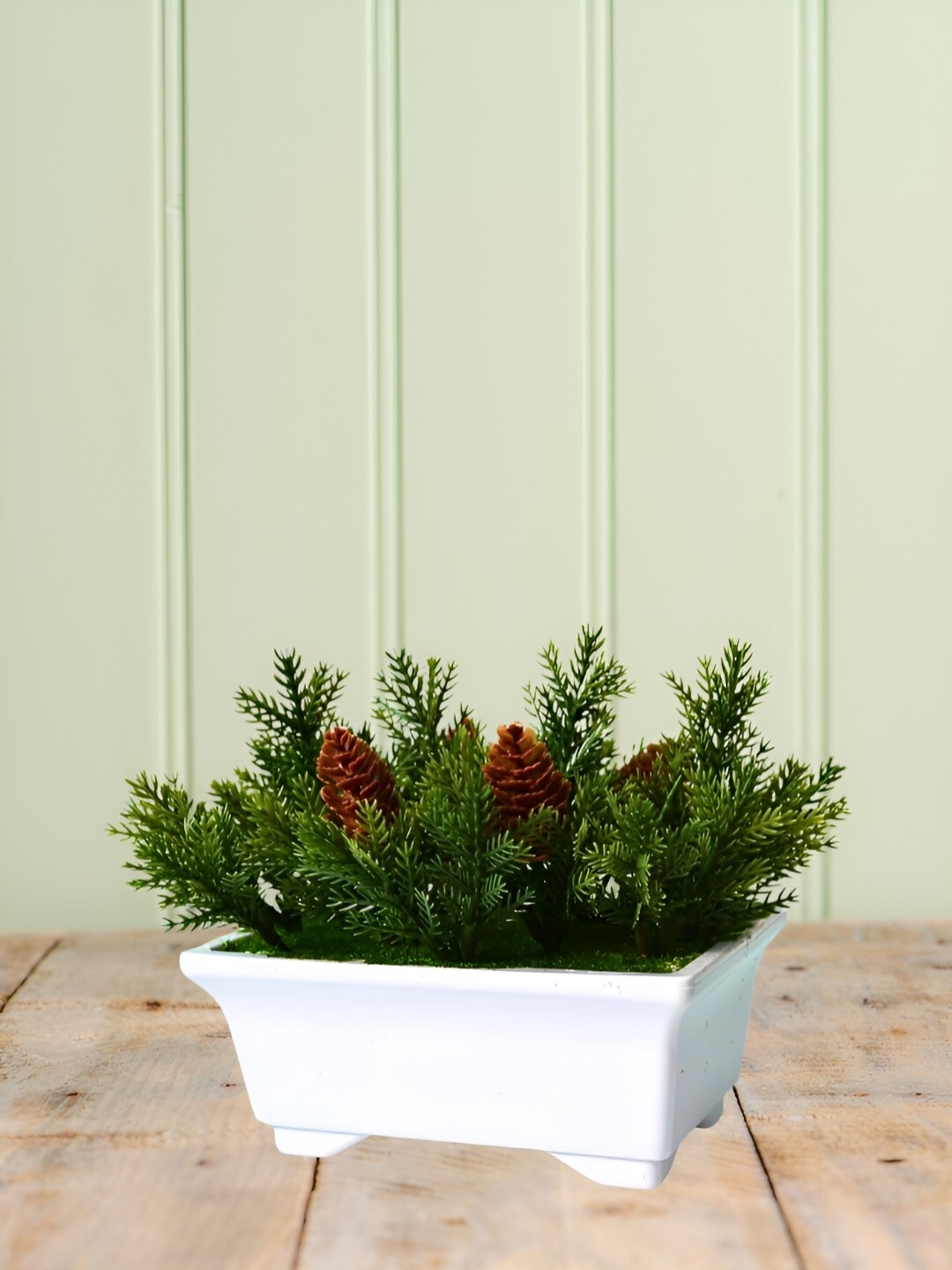 

DECOREBUGS Green & White Pine Artificial Plant With Pot