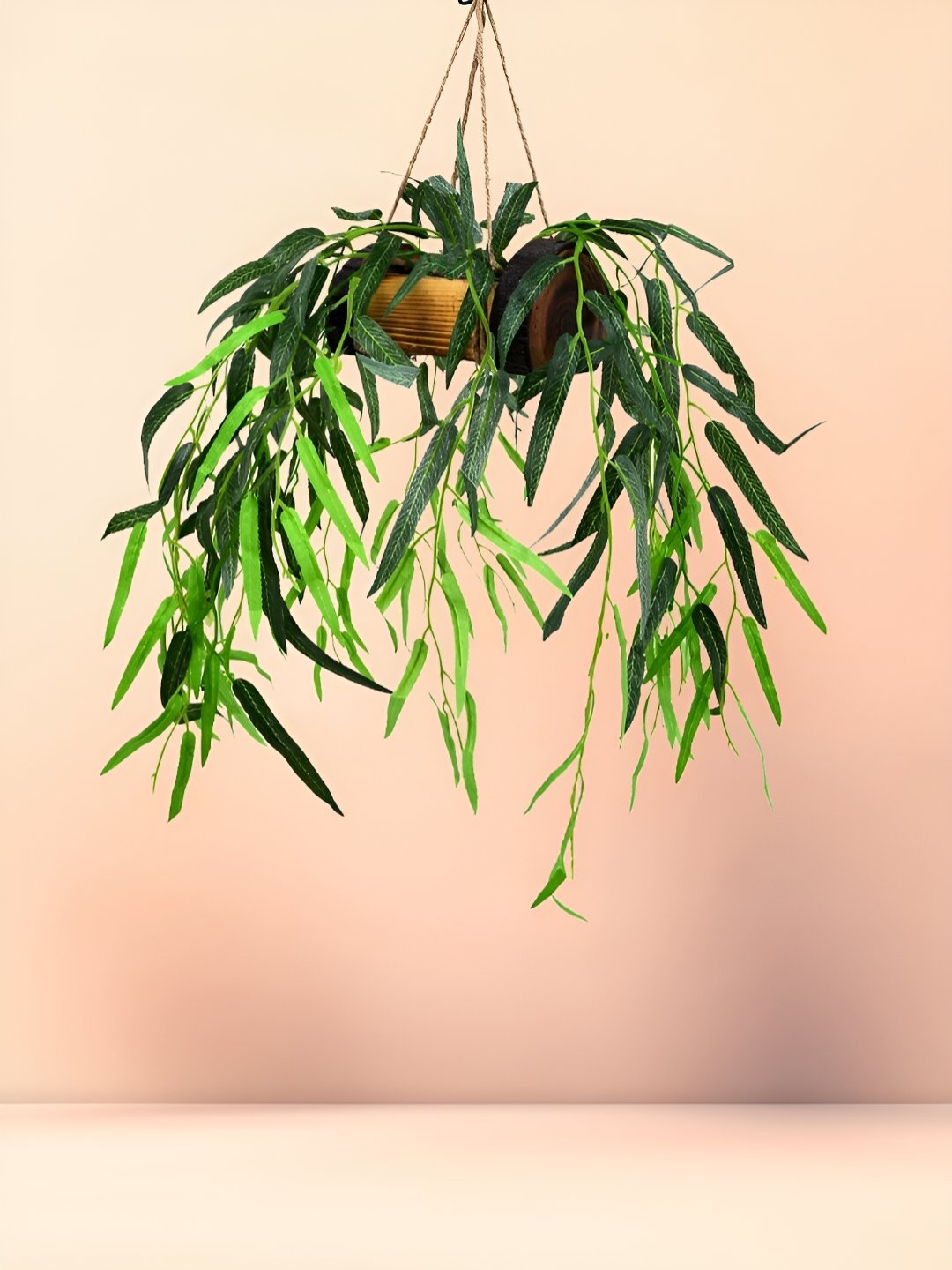 

DECOREBUGS Green & Brown Hanging Artificial Plant With Wooden Pot