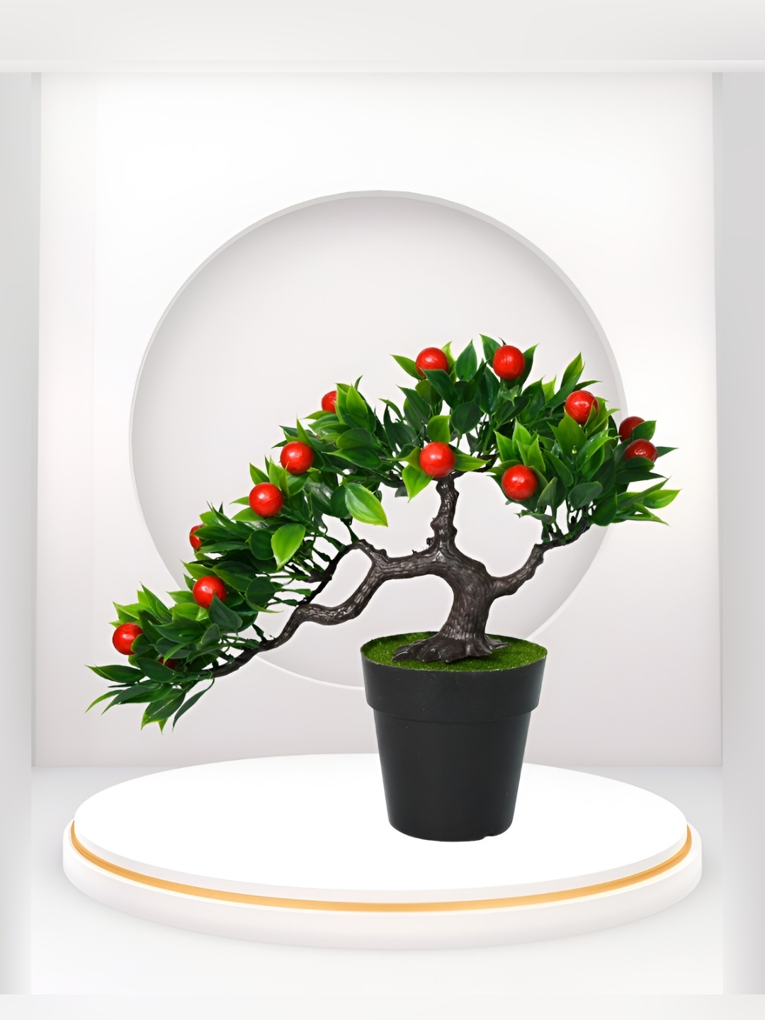 

DECOREBUGS Green & Red Artificial Fruit Bonsai Plant With Pot