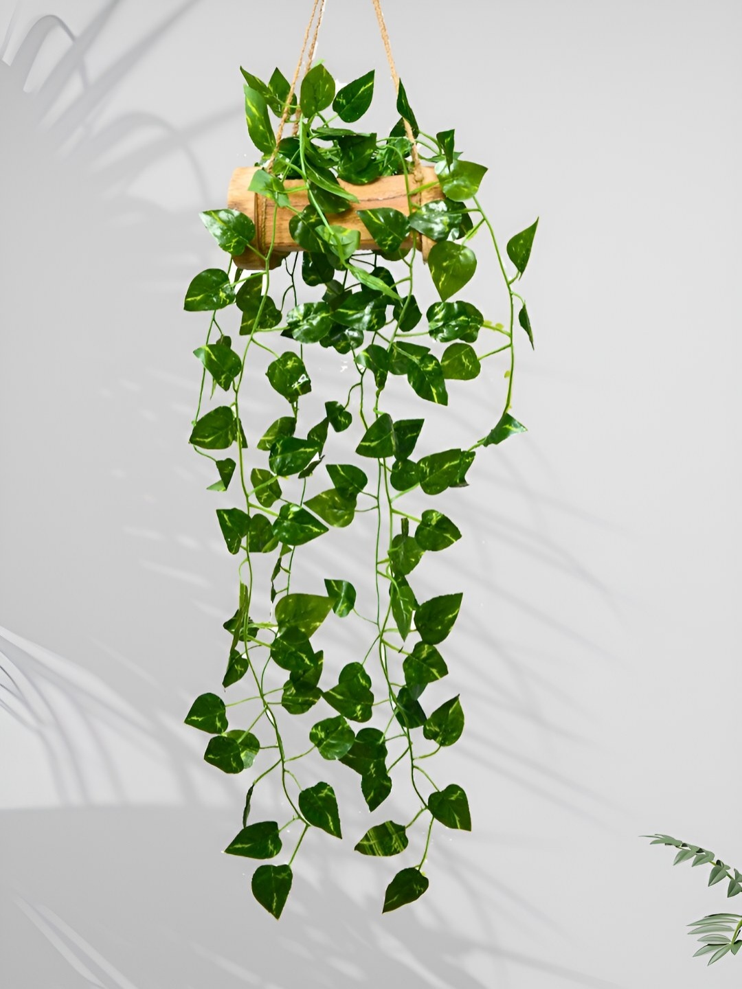 

DECOREBUGS Green & Beige Hanging Money Artificial Plant With Pot
