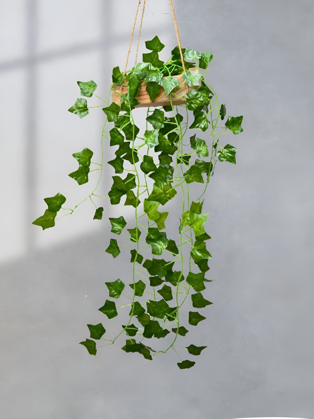 

DECOREBUGS Green & Beige Wooden Pot Hanging Artificial Maple Plant