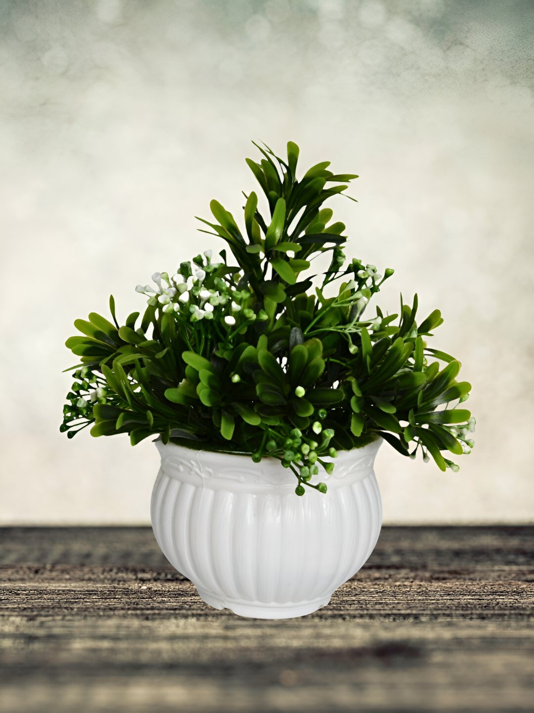 

DECOREBUGS Green & White Artificial Plant With Pot