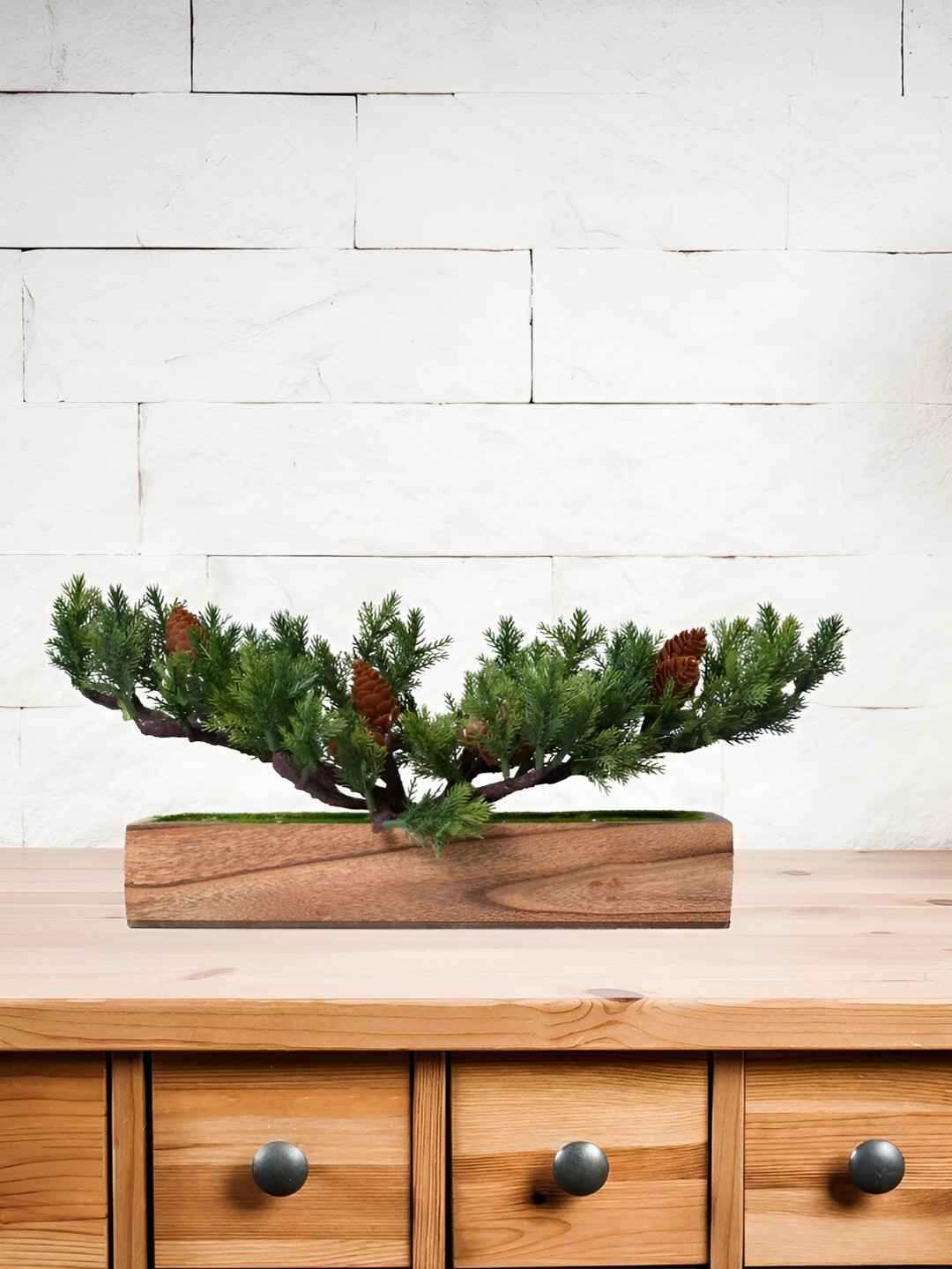 

DECOREBUGS Green & Brown Artificial Bonsai Plant With Wooden Tray Pot