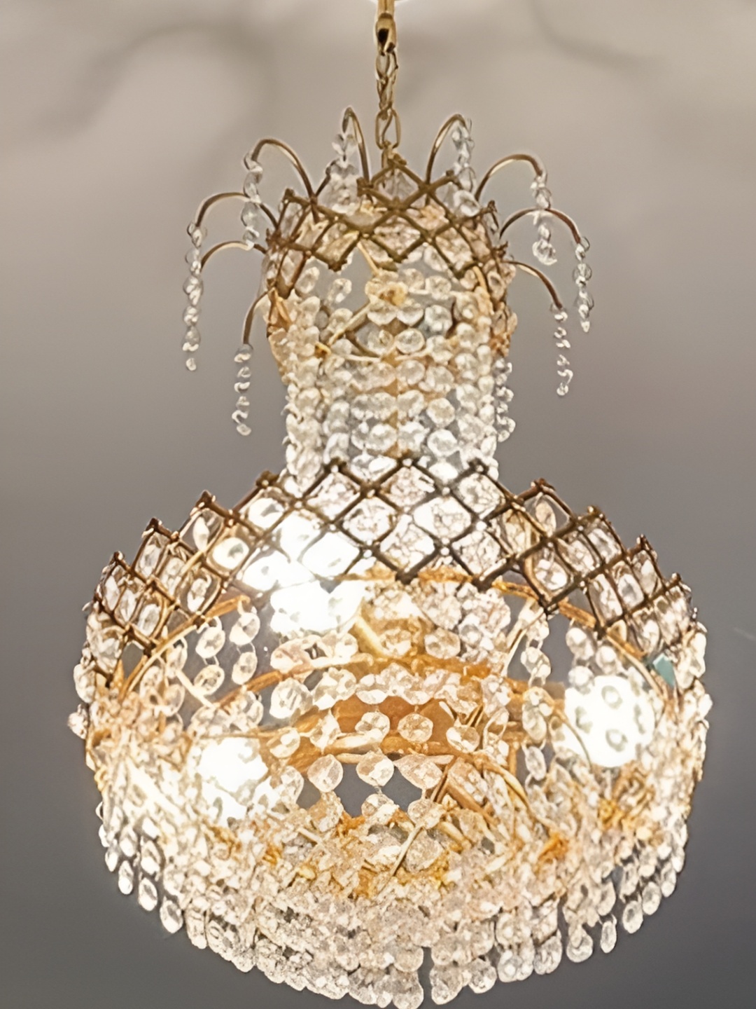 

SHRI MAHAL ANTIQUES Gold-Toned Crystal Chandelier Light Ceiling Lamp With Bulb