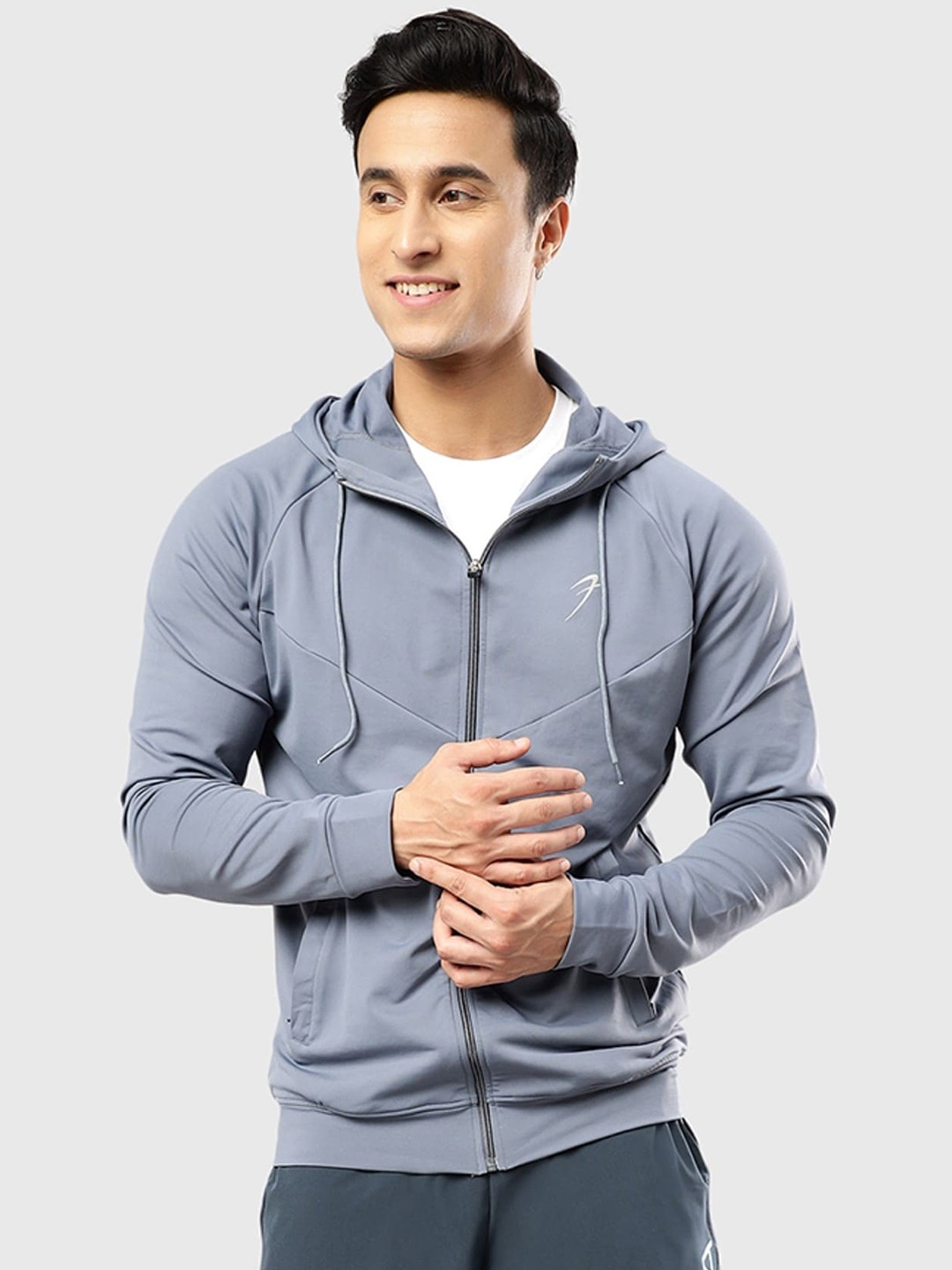 

FUAARK Slim Fit Antimicrobial Hood Training Or Gym Sporty Jacket, Grey