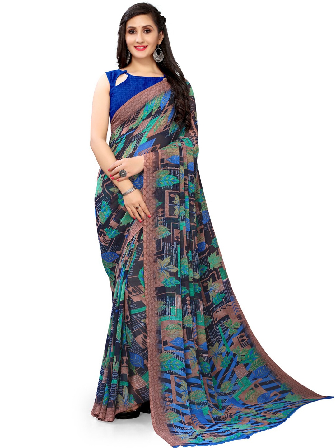 

Shaily Geometric Printed Pure Georgette Saree, Blue