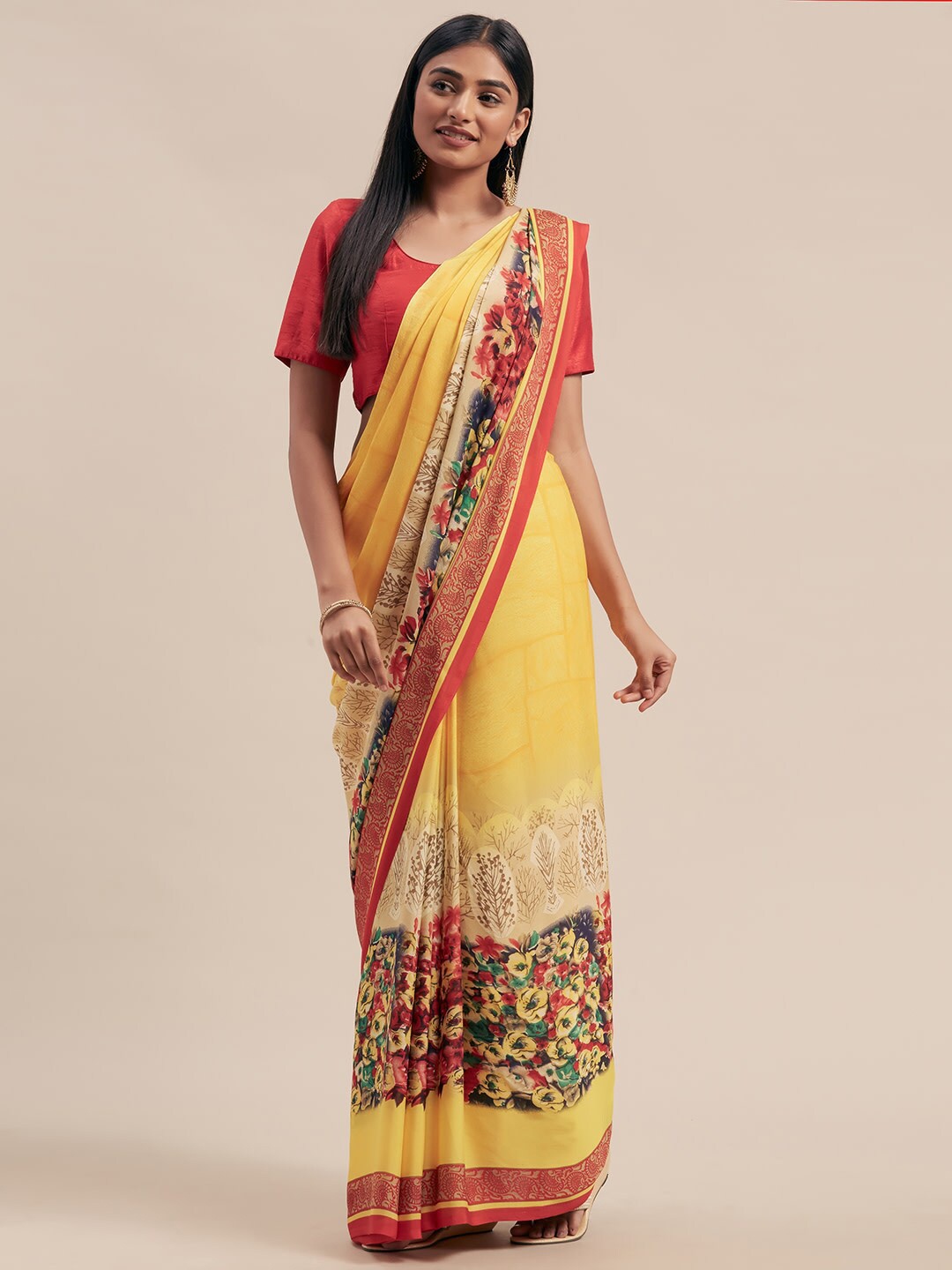 

Shaily Floral Printed Saree, Yellow