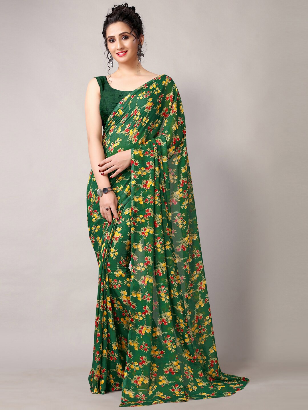 

Shaily Floral Printed Saree, Green