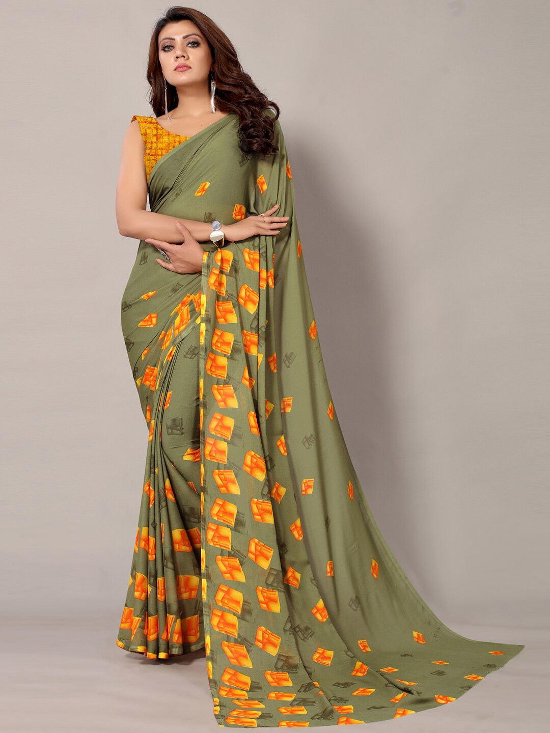 

Shaily Abstract Printed Saree, Green