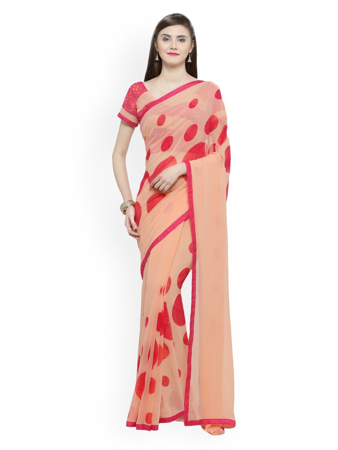 

Shaily Polka Dots Printed Pure Georgette Saree, Peach