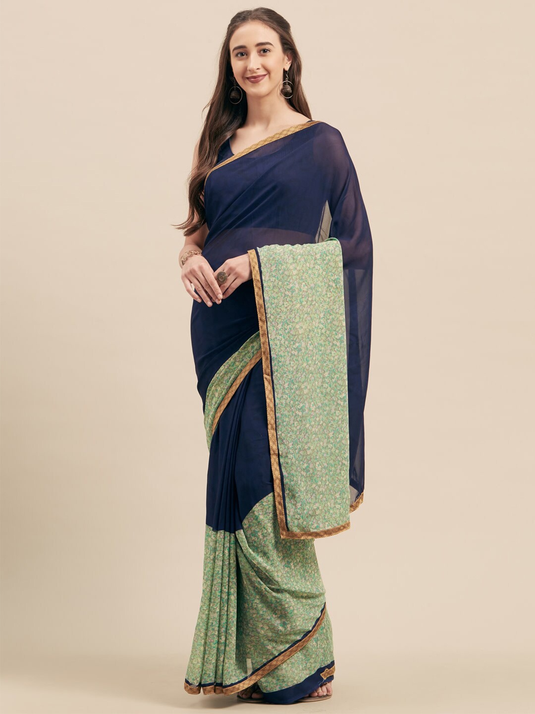 

Shaily Floral Printed Saree, Navy blue
