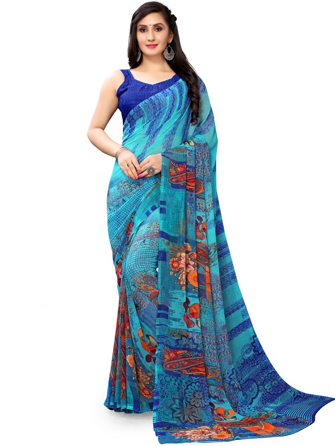 

Shaily Floral Pure Georgette Saree, Turquoise blue
