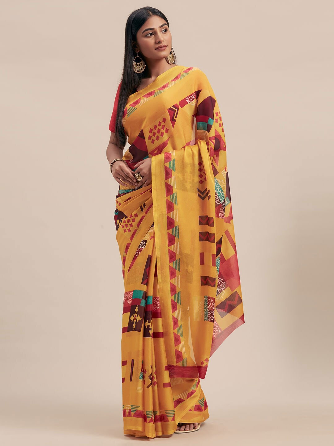 

Shaily Geometric Printed Saree, Yellow